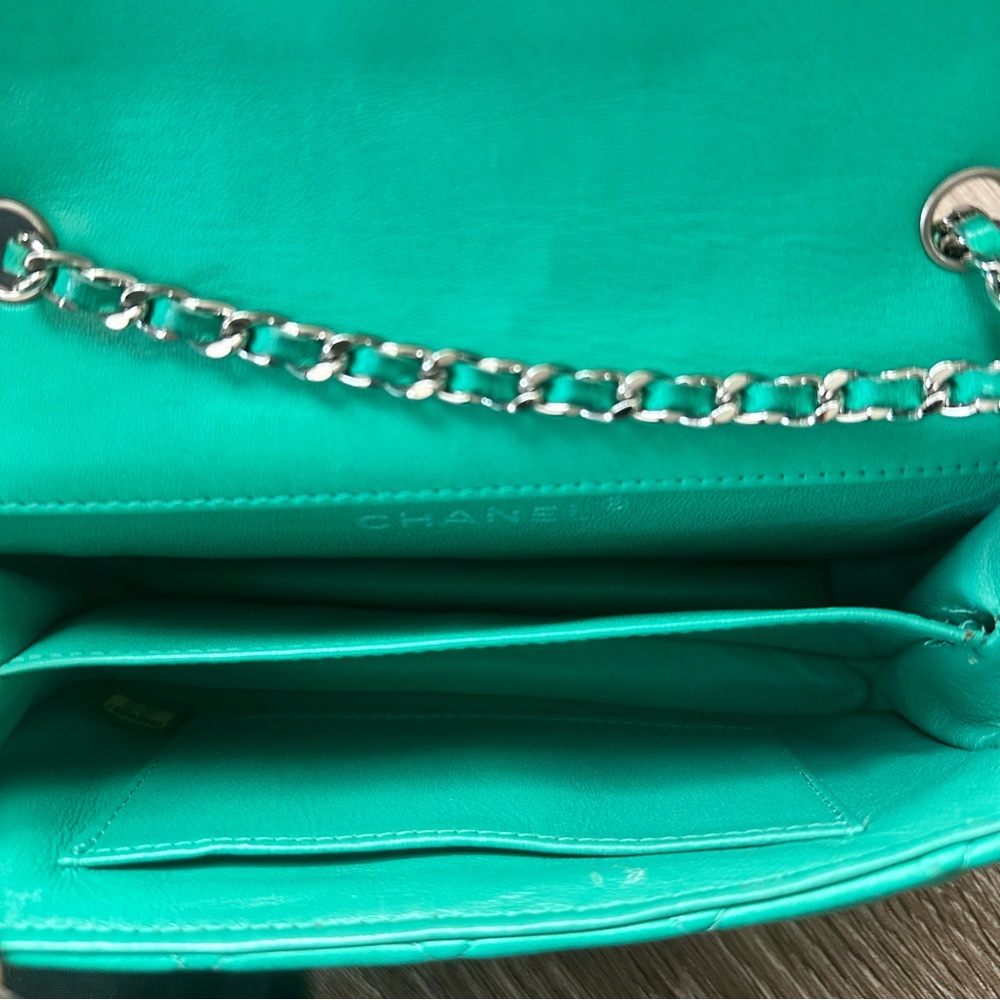 Chanel Extra Mini Flap Bag Turquoise Green Single Flap Lambskin Quilted Leather - Picture 11 of 15